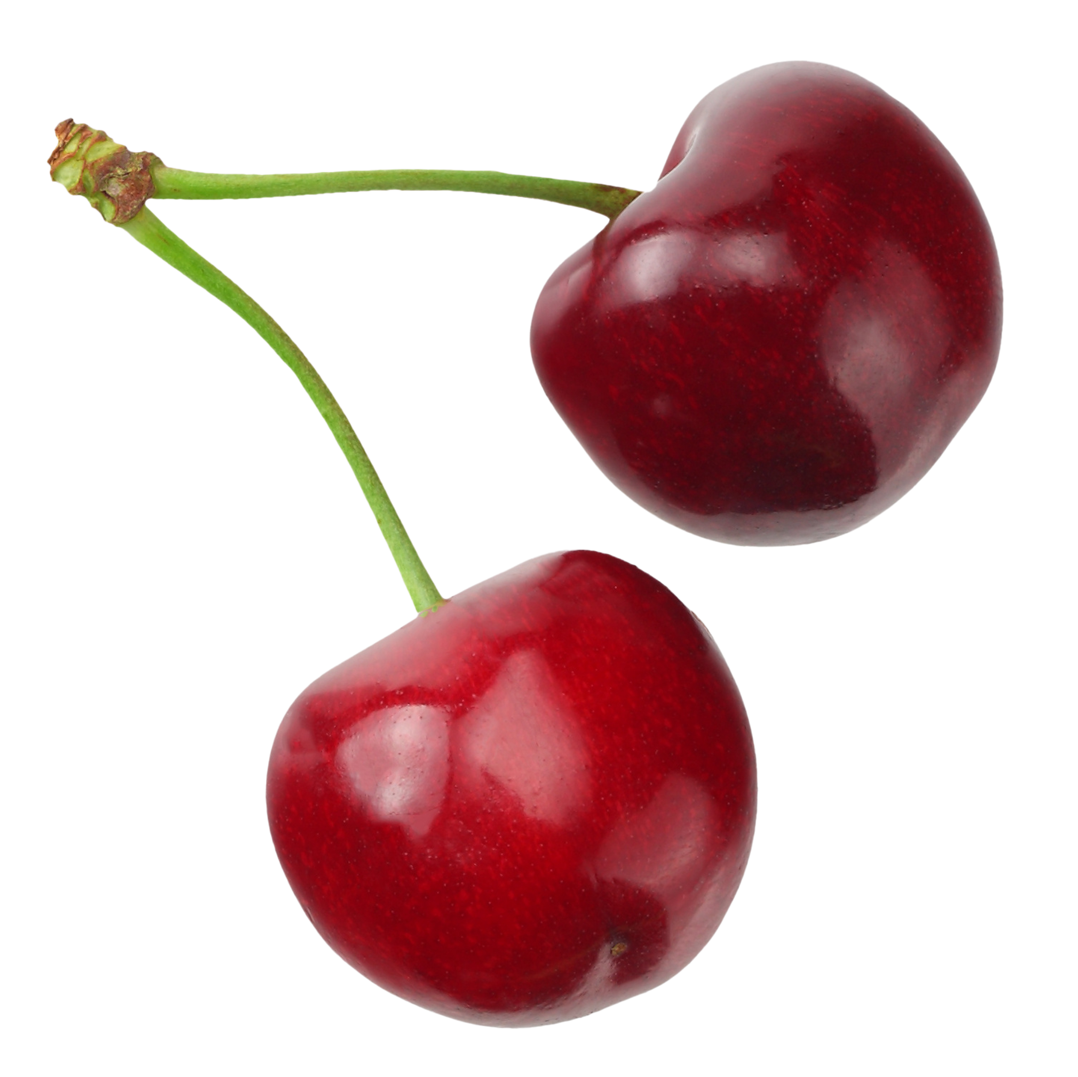Two cherries connected at the stem