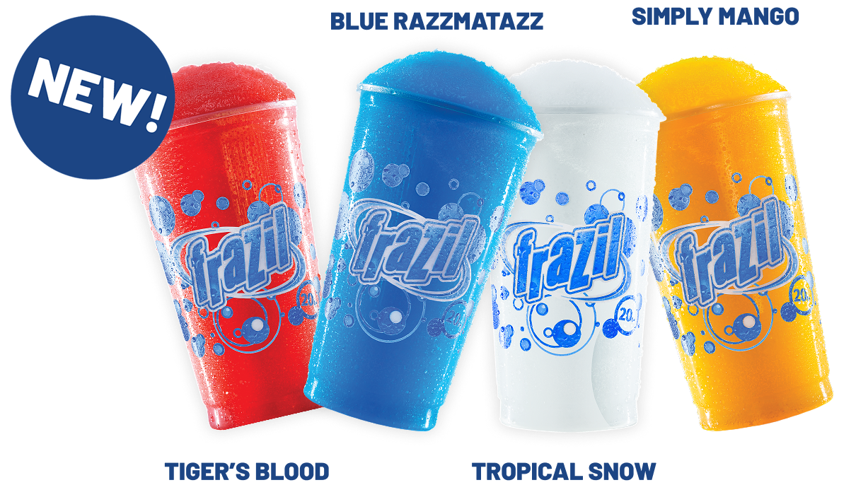 Frazil flavors: Tiger's Blood, Blue Razzmatazz, Tropical Snow, Simply Mango